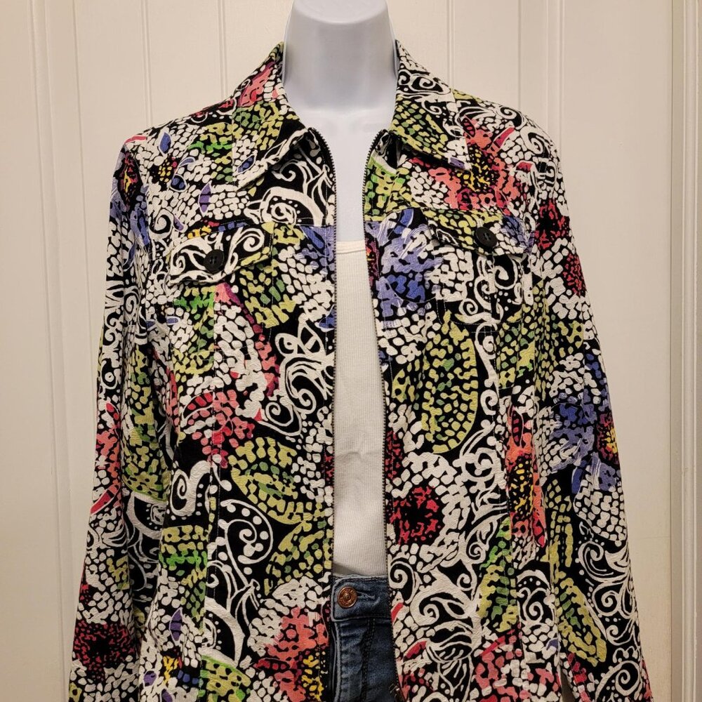 Coldwater Creek Floral Cotton Lightweight Jacket Pink Purple Size M
